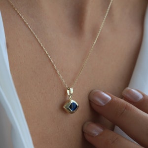14K Gold Evil Eye Pendant Necklace, Handmade Minimalist Chain