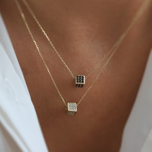14K Gold Dice Necklace, Gold Cube Pendant, Dainty Layering Chain, Lucky Dice, Gift for Her, Minimal Gold Chain, Everyday Fine Jewelry