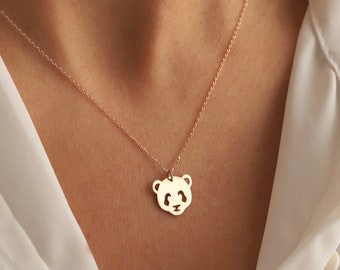 Panda Necklace, 14K Gold, Dainty Bear Pendant, Minimalist Layering Chain, Animal Jewelry, Gift for Her