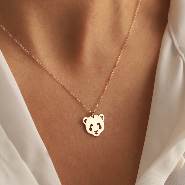 Panda ketting, 14K goud, sierlijke beer hanger, minimalistische gelaagdheid ketting, dierensieraden, cadeau voor haar