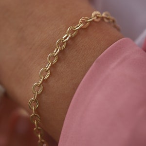 14k Gold Round Link Chain Bracelet, 4.5mm Chain, Stacking Chain Bracelet, Minimalist Fine Jewelry, Gift for Her, Dainty, Mother&#39;s Day