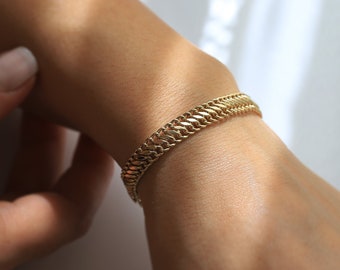 14K Gold Double Curb Chain Bracelet, Vienna Chain Bracelet, Armoured Chain, Everyday Gold Jewelry, Minimal Jewelry, Gift for Her, Bold