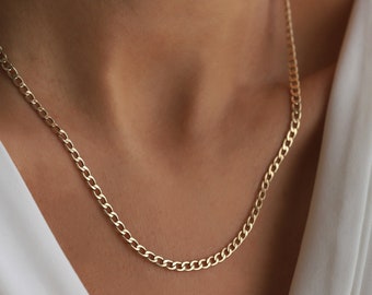 14K Gold 3.2mm Cuban Curb Chain Necklace, Real Gold Chain, Dainty Chain Necklace, Cuban Link Necklace, Stacking Jewelry, Gift for Her