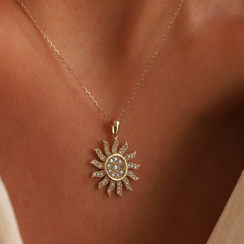 Celestial Necklace Sun Pendant 14K Gold 
