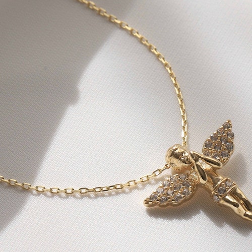 14k Gold Angel Pendant Gold Cherub 