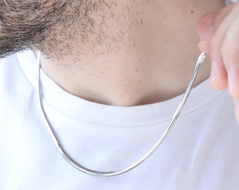3 mm 53 cm 925 Sterling Silver Snake Chain Necklace Men's Silver Necklace, Real Silver Minimalist Jewelry