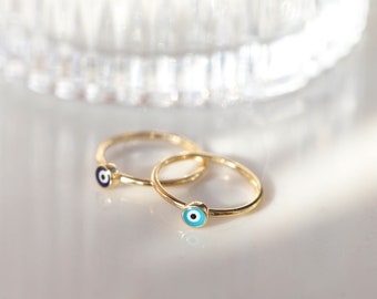 Large Turquoise Evil Eye Ring, Simple Gold Ring, Stacking Ring, Minimalist, Good Luck Charm, Protection, Gift for Her, Positive Vibes