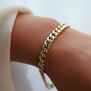 14K Gold Curb Chain Bracelet: 6mm Cuban Link, Layering Jewelry