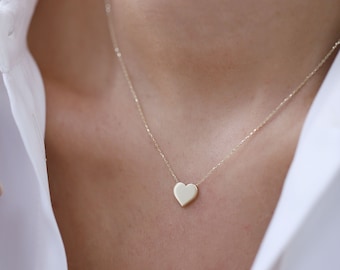 14K Gold Medium Heart Necklace, Real Gold, Heart Pendant, Love Necklace, Layering Necklace, Minimalist Jewelry, Gift for Her, Valentine's