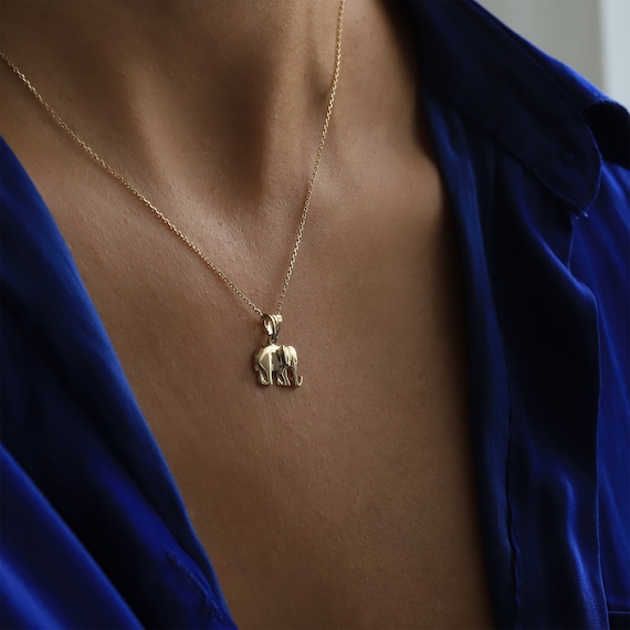 Collana con elefante in oro 14 carati, portafortuna, fatta a mano - Italia Collana con elefante in oro 14 carati, portafortuna, fatta a mano - Italia