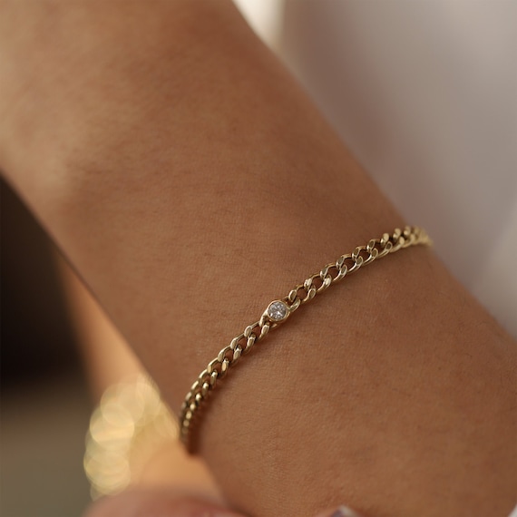 14K Dainty Cuban Link Chain Bracelet