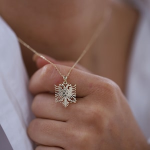 14K Real Gold Double Headed Eagle Necklace, Bird Pendant,Power, Graduation Present, Animal, Wisdom, Layering Chain, Minimal Jewelry