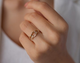 Anillo de cadena fina de oro de 14 quilates, anillo de nudo hecho a mano