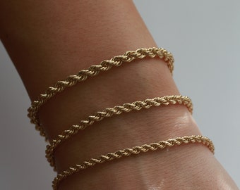 14K Gold Rope Chain Bracelet, Dainty Gold Layering Bracelet, Minimalist Jewelry, Gift for Her, Stacking Bracelet, Gold Chain Bracelet