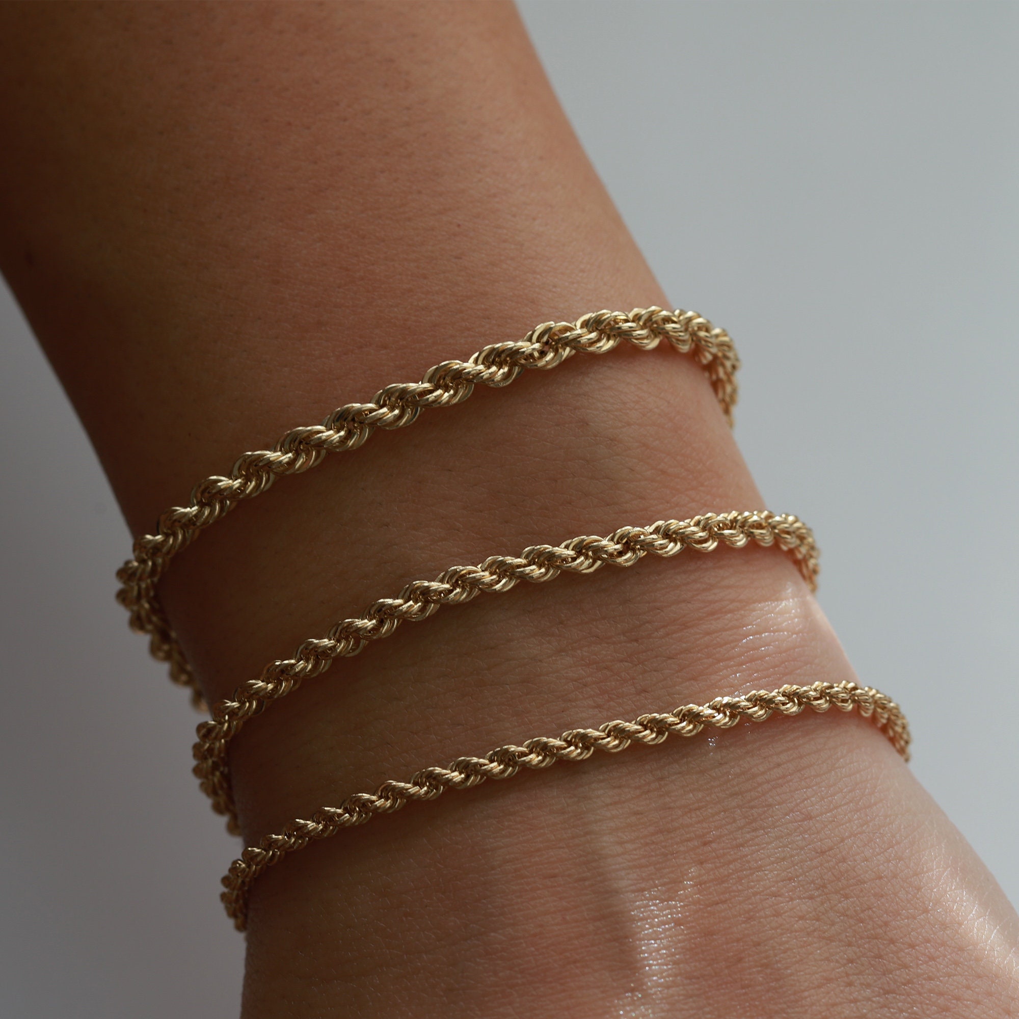 14K Gold Rope Chain Bracelet Dainty 