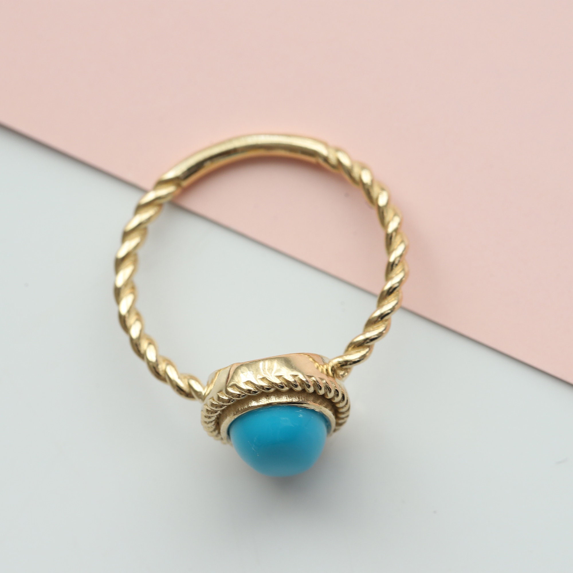 Turquoise Ring 14K Gold Imitation Turquoise Stacking Ring | Etsy