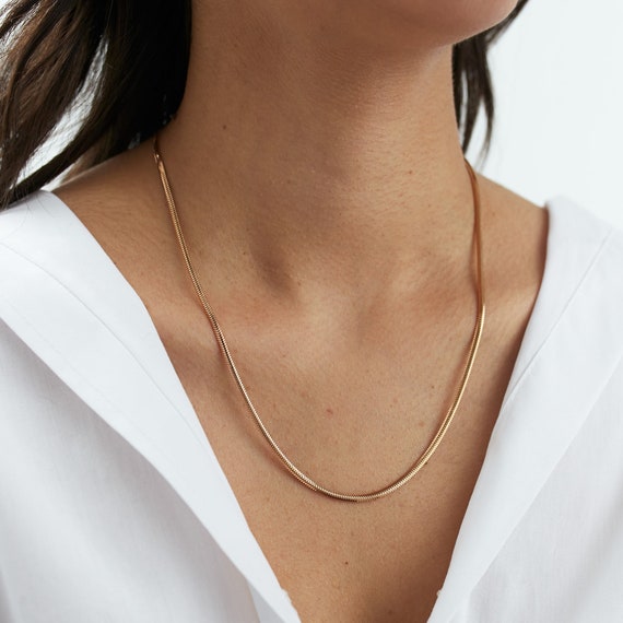 14K Rose Gold Snake Chain Necklace, Italian Herringbone Chain, Gold  Layering Chain, Gift for Her, Classic Gold Chain, Real Gold Jewelry 