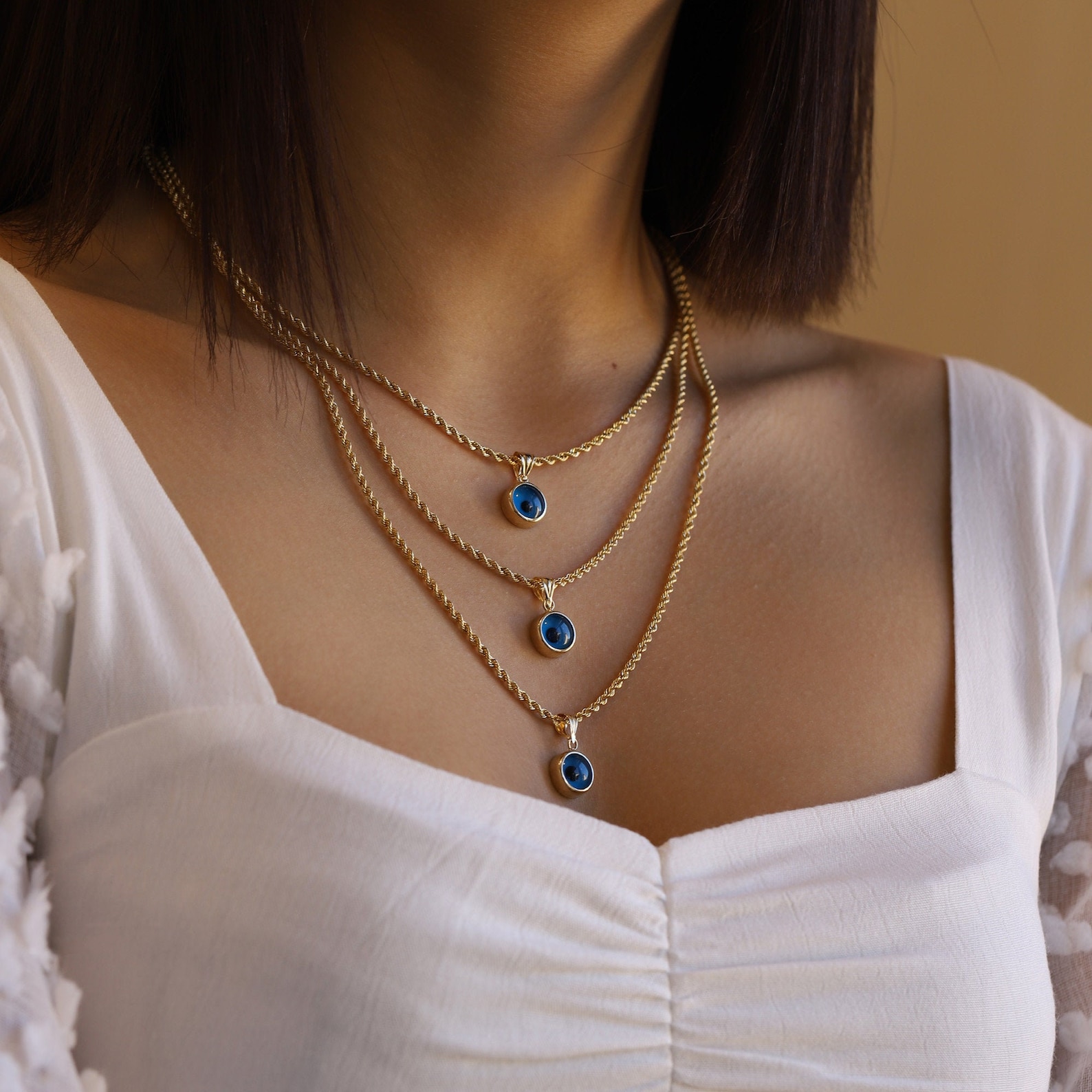 14K Gold Large Evil Eye Necklace Rope Chain Evil Eye Etsy Canada