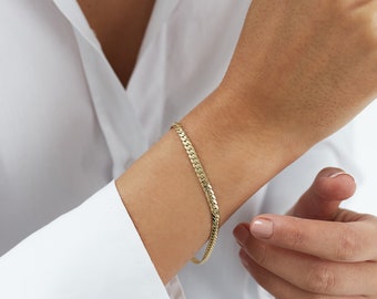14K Gold Herringbone Bracelet, 3.8mm Snake Chain, Handmade