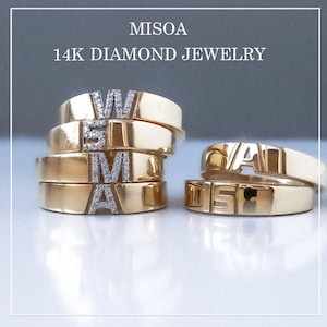 Anel inicial de diamante de ouro 14k, anel de sinete de letra de ouro, faixa de corrente personalizada, aliança de casamento de pedra preciosa de diamante de ouro, anel de promessa, anel personalizado