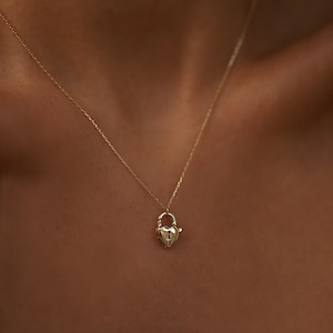 Mini Lock Pendant, 14K Gold Necklace, Bridal Shower, Baby Shower, Gift for Her, Gold Necklace, Layering Chain, Minimalist, Love, Heart Lock