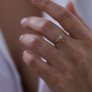 14K Gold Diamond Star Ring, Minimal Stackable Ring, Celestial Jewelry ...