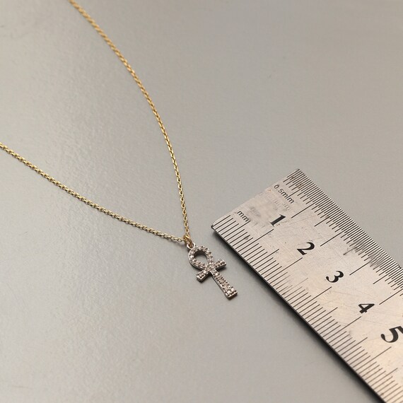 Mini Diamond Ankh Necklace 14K Gold Mini Ankh Pendant Minimalist