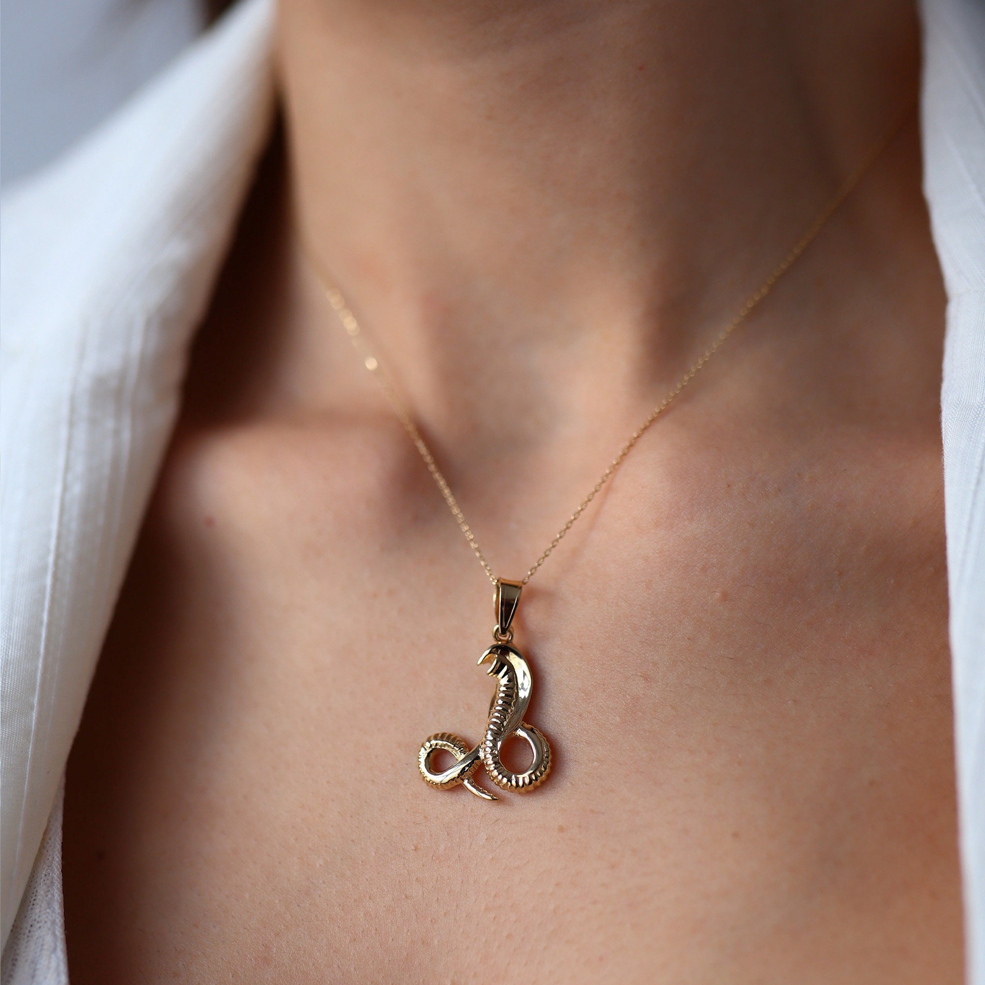 Gold Cobra Pendant Snake Necklace 14K Gold Symbolic Jewelry Gift for Her Gold Layering Chain Animal Jewelry Rose Gold White Gold