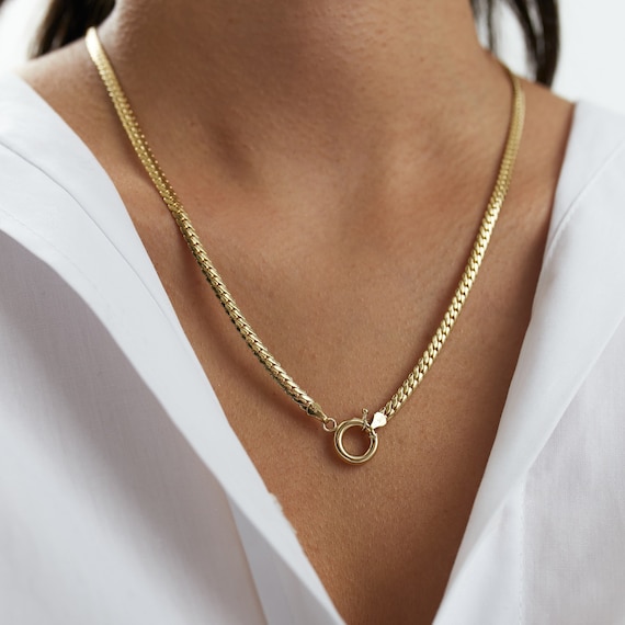 Sailor Lock Herringbone Chain Necklace, 3.8mm, 14K Gold