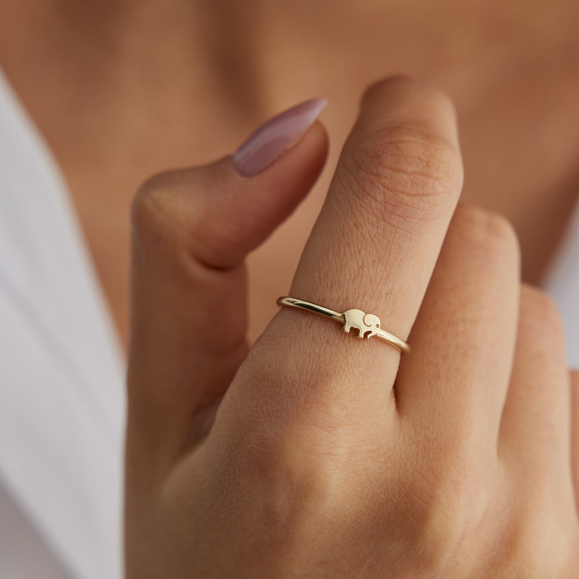14K Gold Elephant Ring: Minimalist Stacking Jewelry