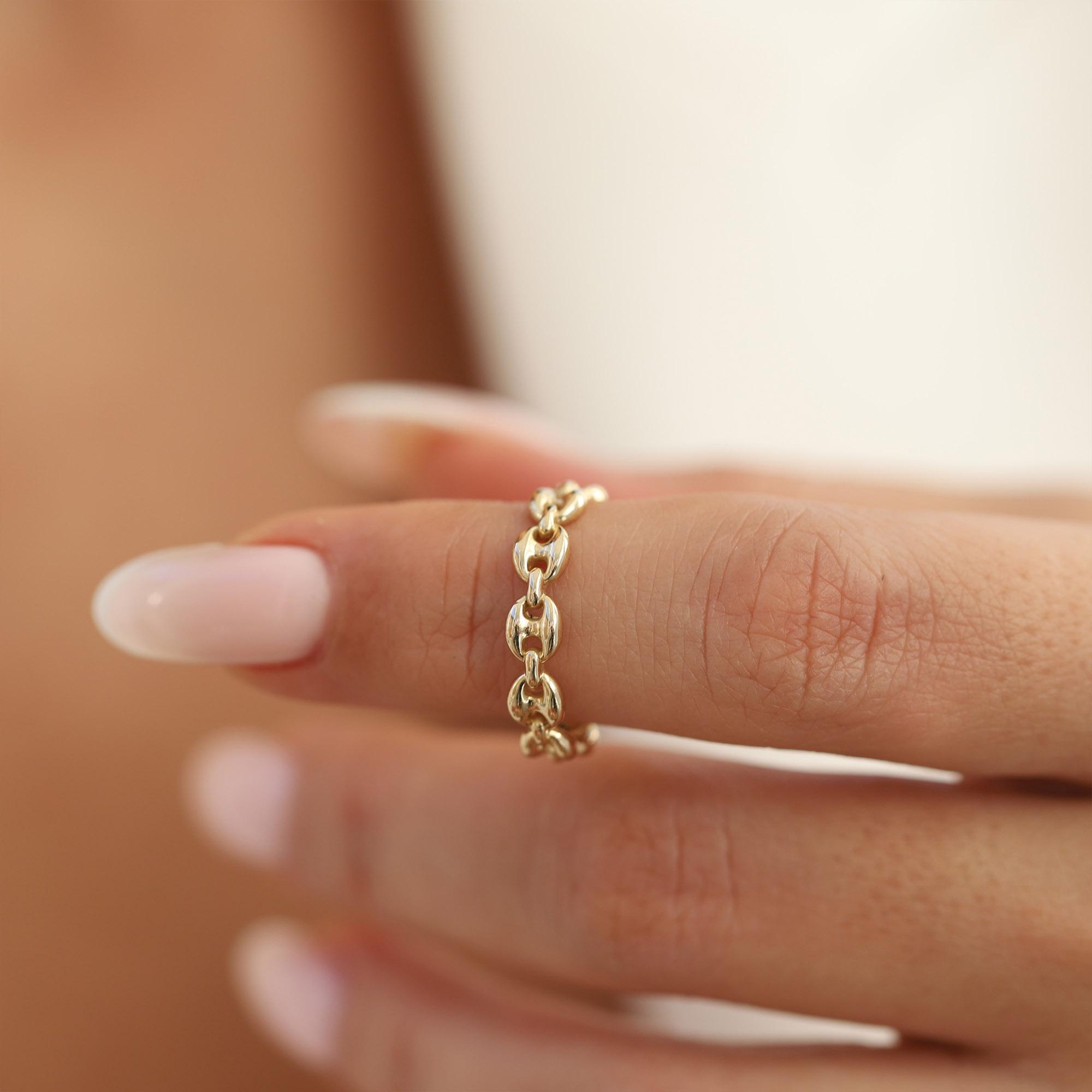 14k Gold Mariner Link Ring, Chunky Cuban Chain - Etsy