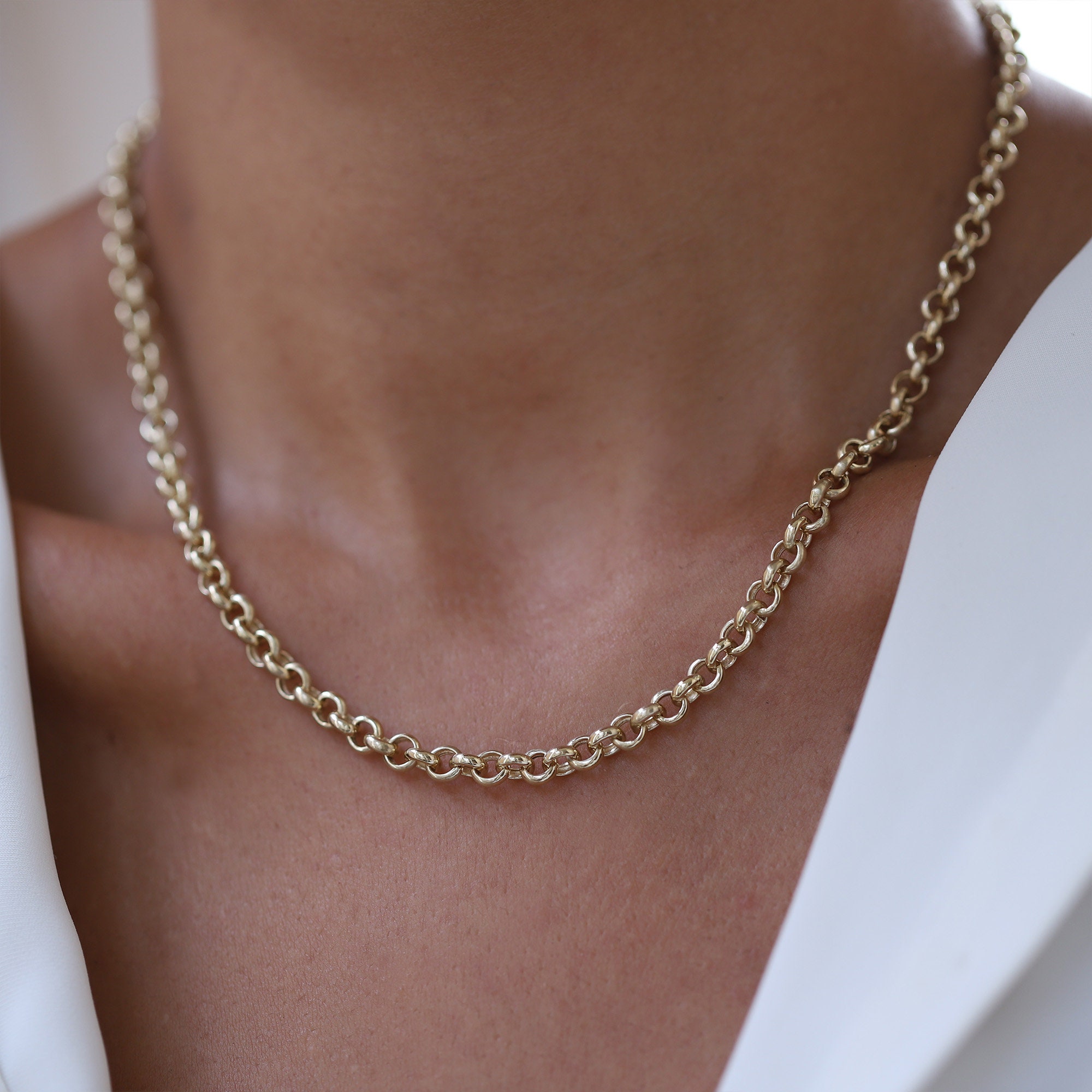 14K Gold Rolo Chain Necklace Minimalist 