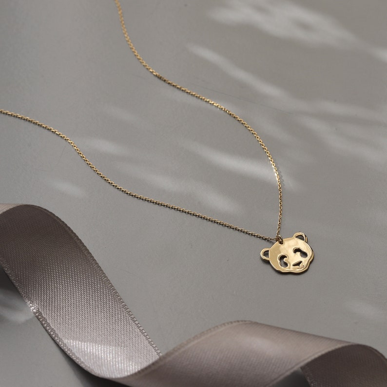 Panda Necklace, 14K Gold, Dainty Bear Pendant, Minimalist Layering Chain, Animal Jewelry, Gift for Her image 2