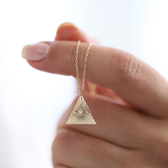 Small Blue Enamel Triangle Evil Eye Yellow Gold Necklace | Ylang 23