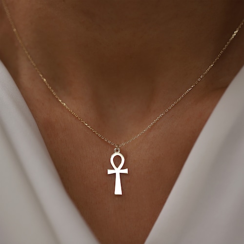 Gold Ankh Necklace 14K Gold Ankh 