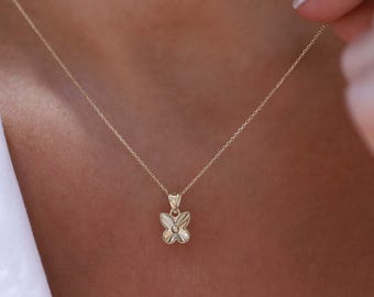14k Gold Flower Necklace: Handmade Minimalist Floral Pendant