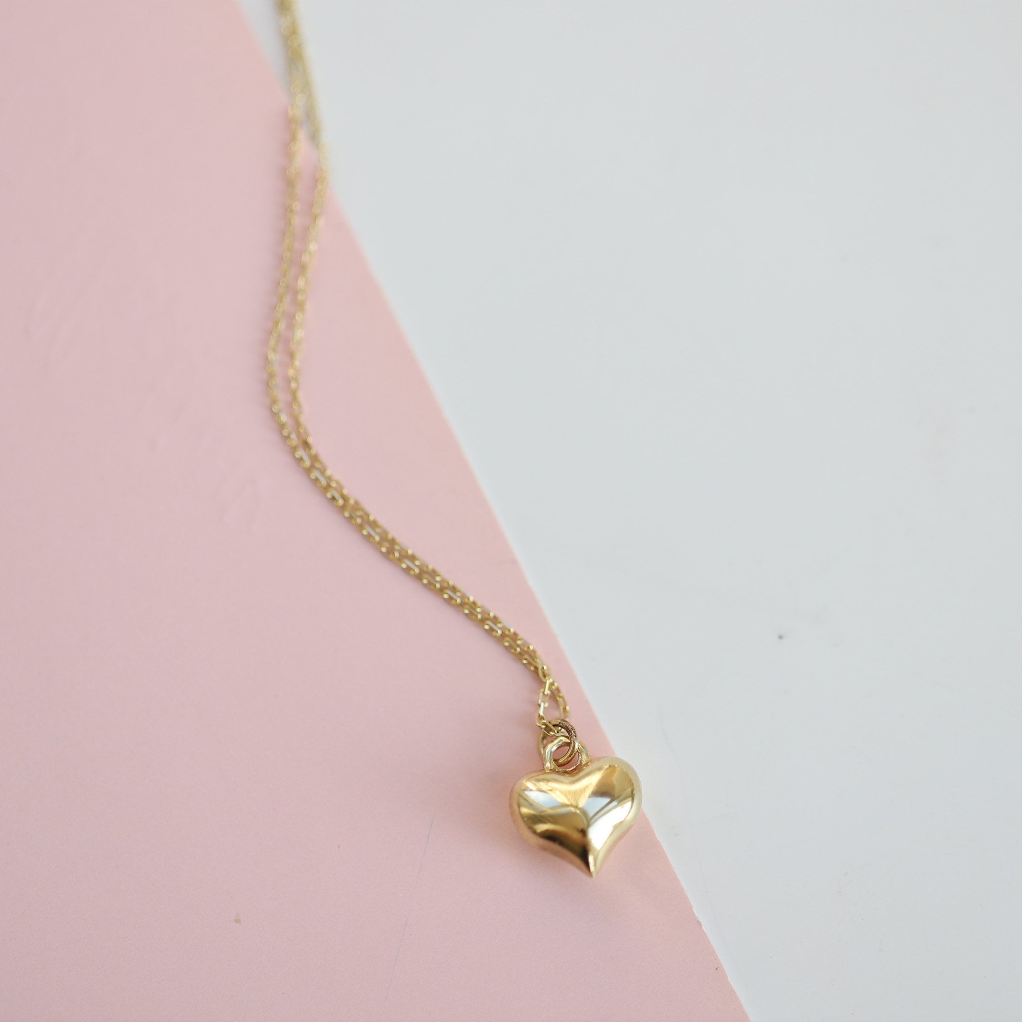 14K Gold 3D Heart Necklace, Real Gold, Mini Heart Pendant, Love