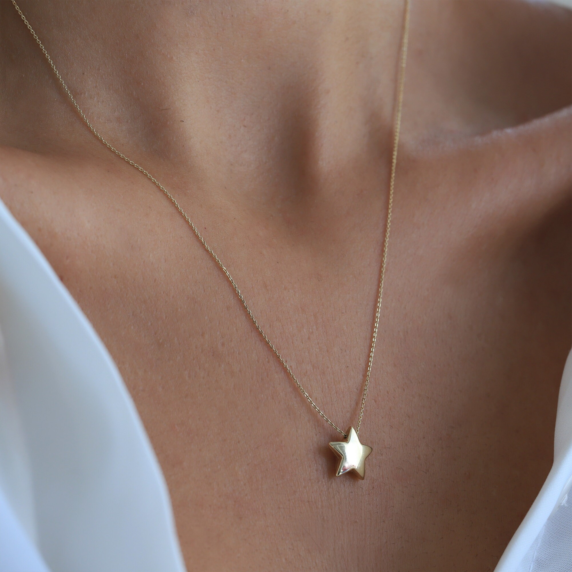 ミュージシャン Star Necklace Gold Gold Shining Star Necklace, 14K Gold Necklace, Minimal