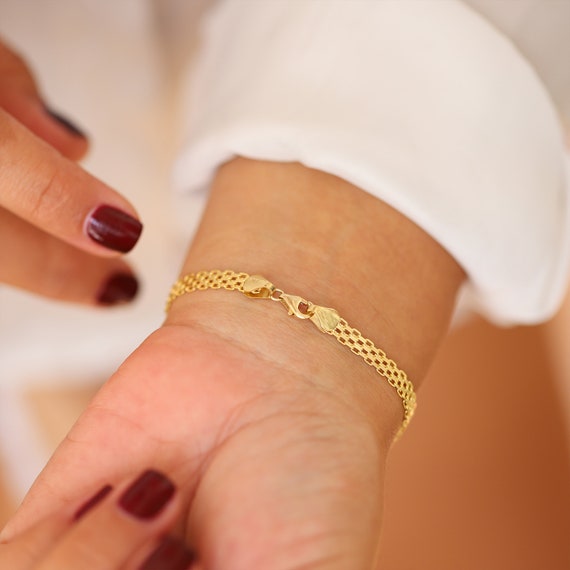 14K Gold Bismarck Chain Bracelet, Woven Chain, Braided 4.4mm, Stacking  Bracelet, Mother\'s Day, Birthday Gift, Graduation, Gift for Her - Etsy