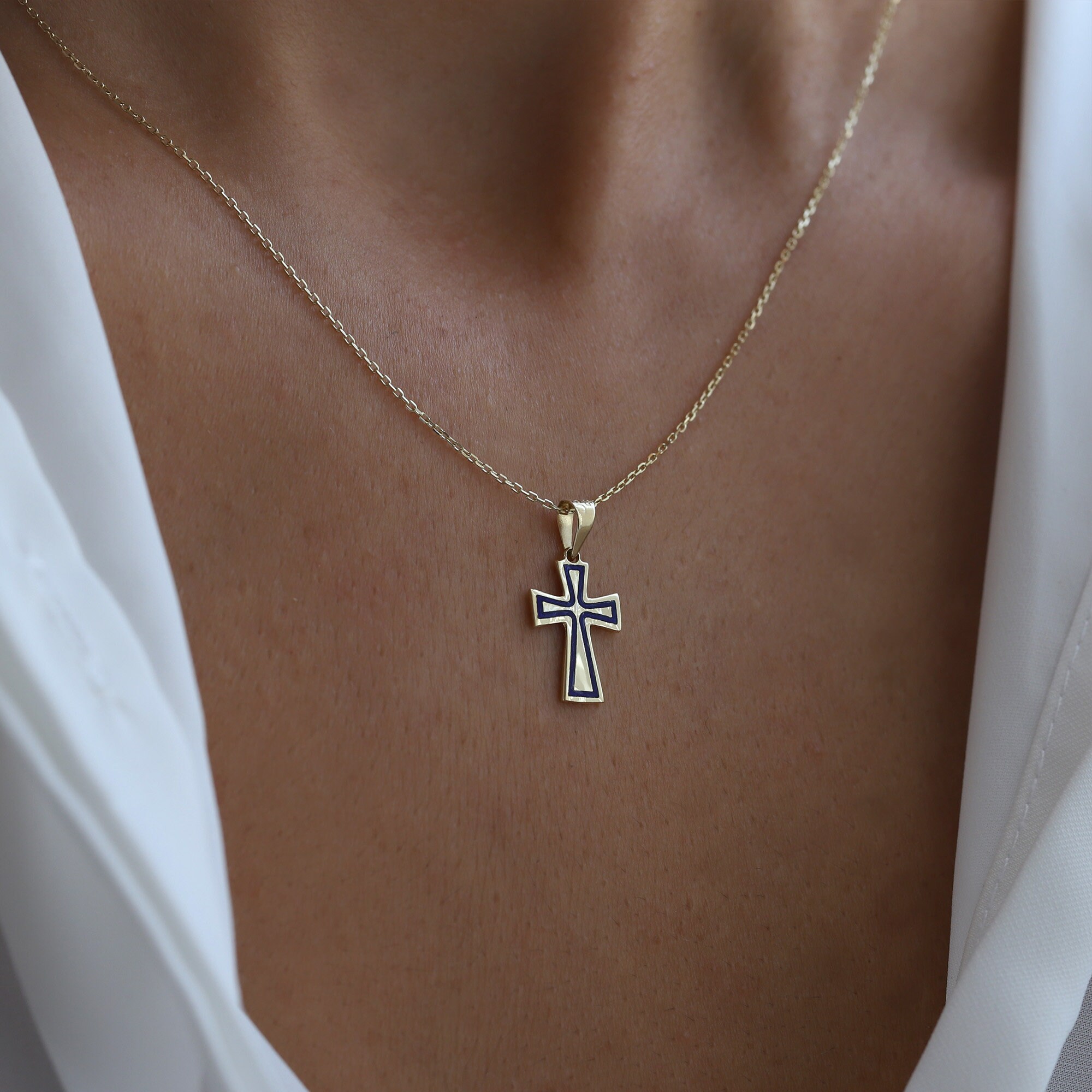 14K Gold Cross Pendant Modern Cross 