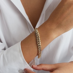 14K Gold 9mm Cuban Link Chain Bracelet, Gold Curb Chain Bracelet, Gold Chain Bracelet, Chunky Retro Chain, Bold Link Chain, Unisex Chain