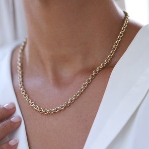14K Gold Rolo Chain Necklace, Minimalist Fine Jewelry, Gift for Her, Everyday Gold Jewelry, Bold Layering Chain, Chunky Chain, Real Gold