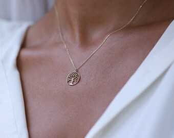 Mini Family Tree Necklace, Tree of Life, 14k Gold Personalized Pendant,  Birthday Gift, Wedding, Gift for Her, Minimalist Everyday Jewelry