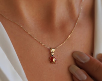 Gold Ladybug Pendant Necklace, 14k Gold Dainty Layering Necklace, Minimal Everyday Jewelry, Good Luck Charm