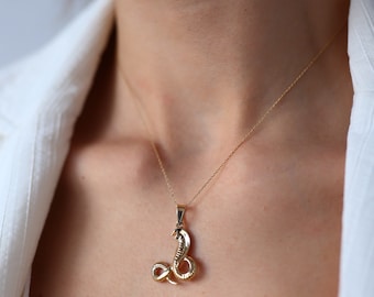 Gold Cobra Pendant, Snake Necklace, 14K Gold, Symbolic Jewelry, Gift for Her, Gold Layering Chain, Animal Jewelry, Rose Gold, White Gold