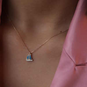 Gold Sailboat Necklace, Enamel Sailboat Pendant, Nautical Theme Jewelry, Dainty Gold Layering, Marine Theme, Gift for Her image 8