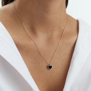 14K Gold Colorful Heart Necklace, Real Gold, Enamel Pendant, Love Necklace, Layering Chain, Minimalist Jewelry, Gift for Her, Valentine&#39;s