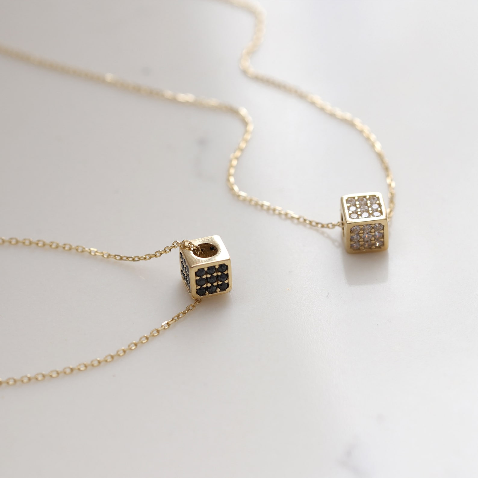 14K Gold Dice Necklace Gold Cube Pendant Dainty Layering Etsy