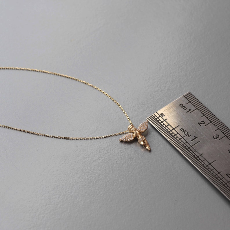 14k Gold Angel Pendant, Gold Cherub Necklace, Zirconia Diamond Pendant, Gift for Her, Minimal Everyday Jewelry, Layering Chain image 9