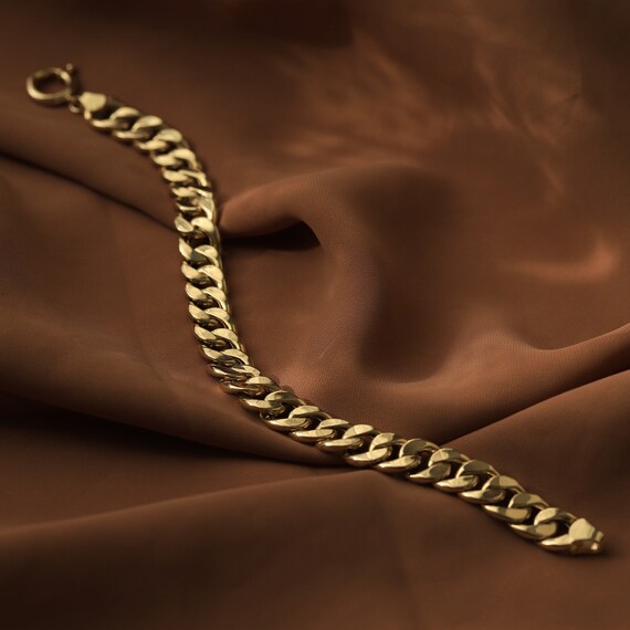 14K Gold 10mm Curb Chain Bracelet Gold 